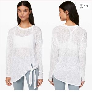 Women's White Sheer Tie-Hem Long Sleeve Top